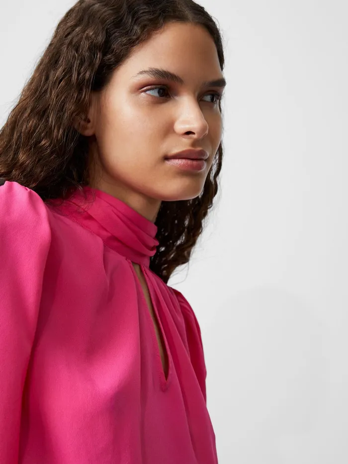 French Connection Crepe Light High Neck Long Sleeve Top Luminous Pink Woman Tops