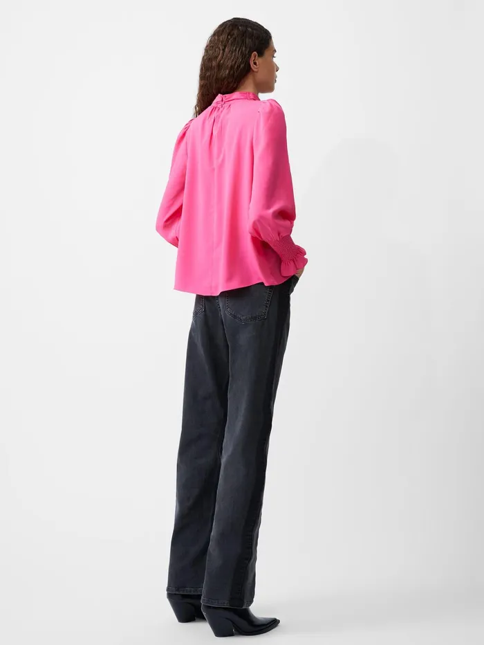 French Connection Crepe Light High Neck Long Sleeve Top Luminous Pink Woman Tops