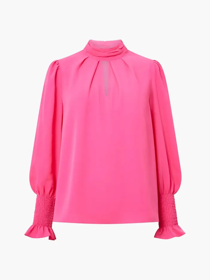 French Connection Crepe Light High Neck Long Sleeve Top Luminous Pink Woman Tops