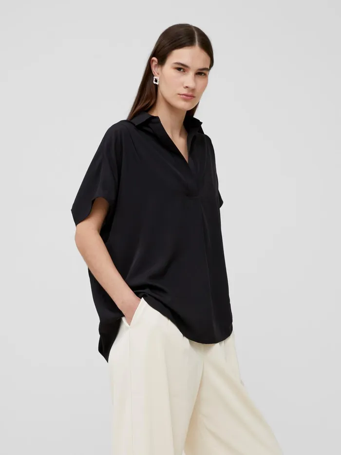 French Connection Crepe Light Recycled Popover Shirt Blackout Woman Tops