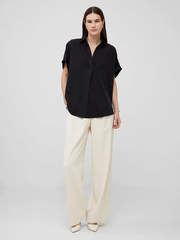 French Connection Crepe Light Recycled Popover Shirt Blackout Woman Tops