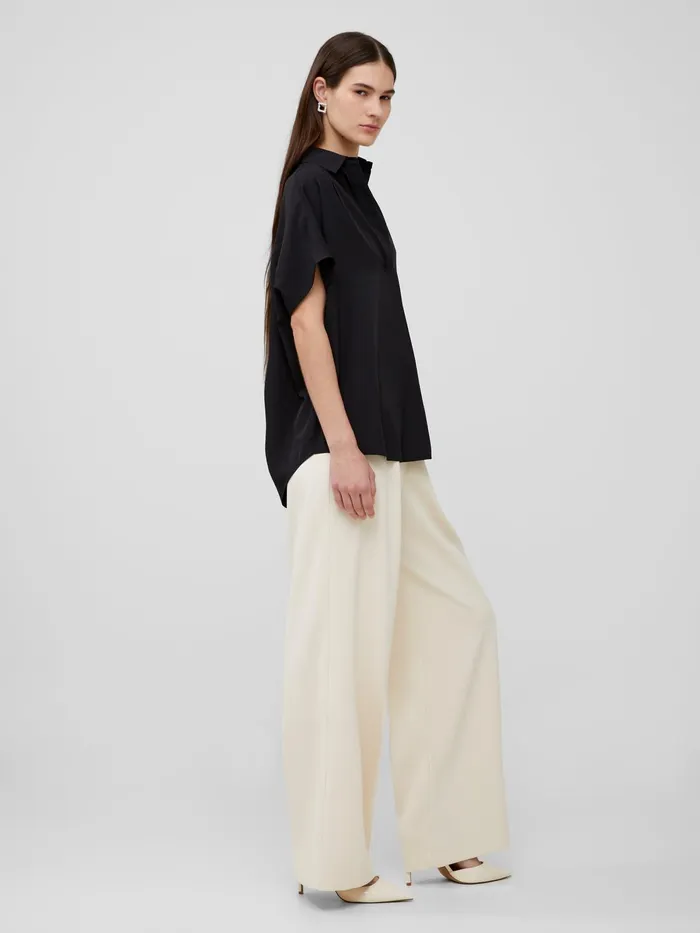 French Connection Crepe Light Recycled Popover Shirt Blackout Woman Tops