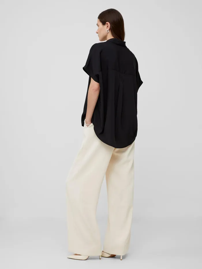 French Connection Crepe Light Recycled Popover Shirt Blackout Woman Tops