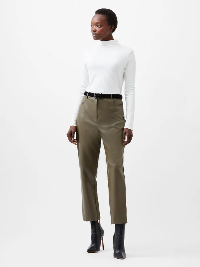 French Connection Crolenda PU Tapered Trousers Tarmac Khaki Woman Trousers