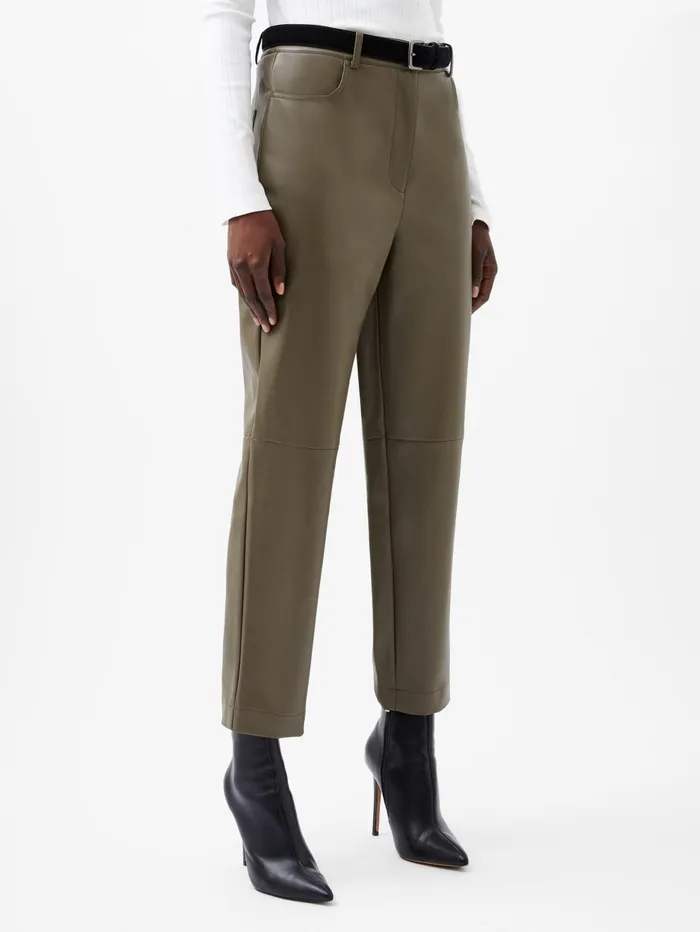 French Connection Crolenda PU Tapered Trousers Tarmac Khaki Woman Trousers