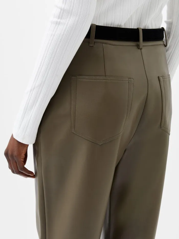 French Connection Crolenda PU Tapered Trousers Tarmac Khaki Woman Trousers