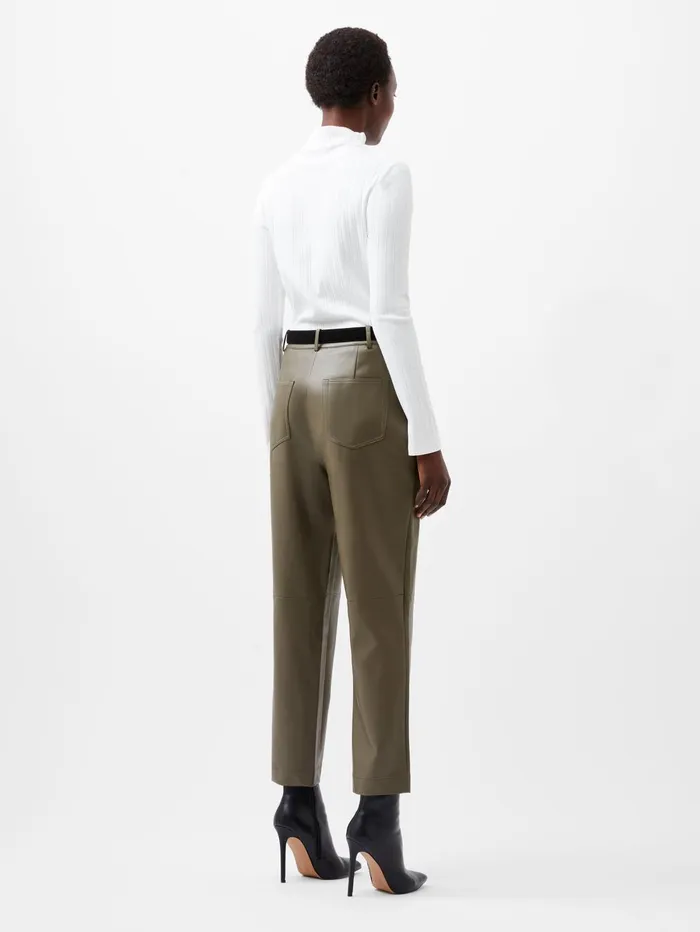 French Connection Crolenda PU Tapered Trousers Tarmac Khaki Woman Trousers