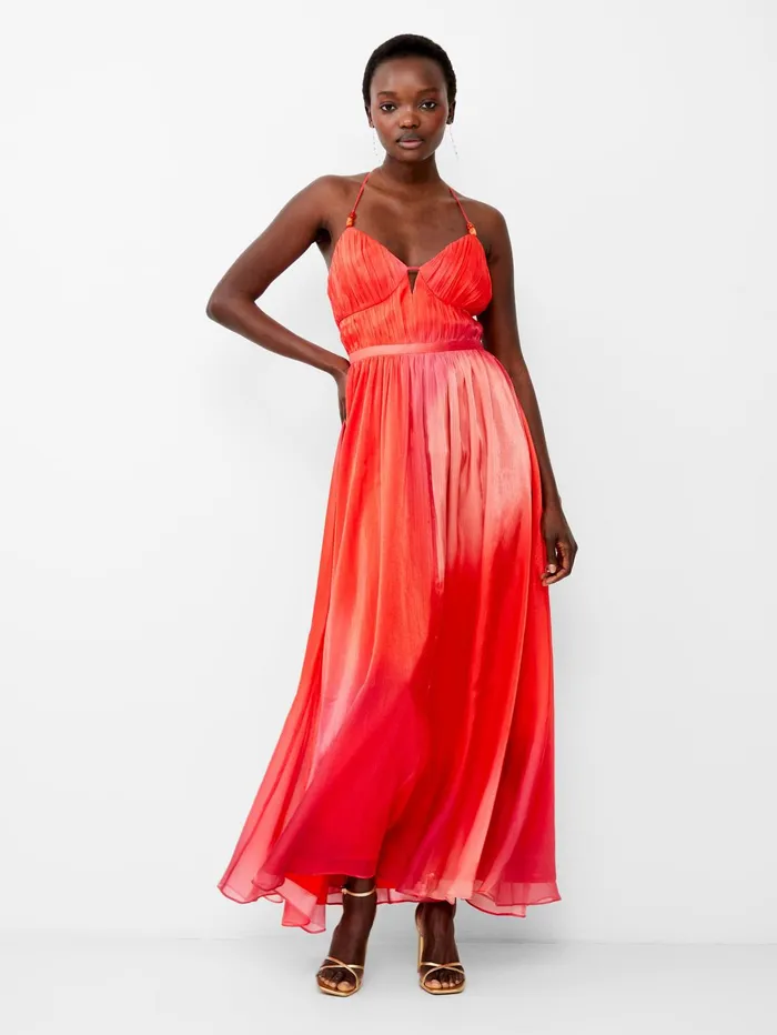 French Connection Darryl Hallie Crinkle Maxi Dress Lava Red Woman Maxi Dresses