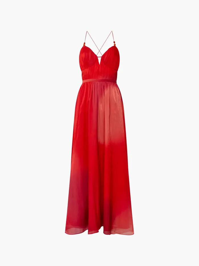 French Connection Darryl Hallie Crinkle Maxi Dress Lava Red Woman Maxi Dresses