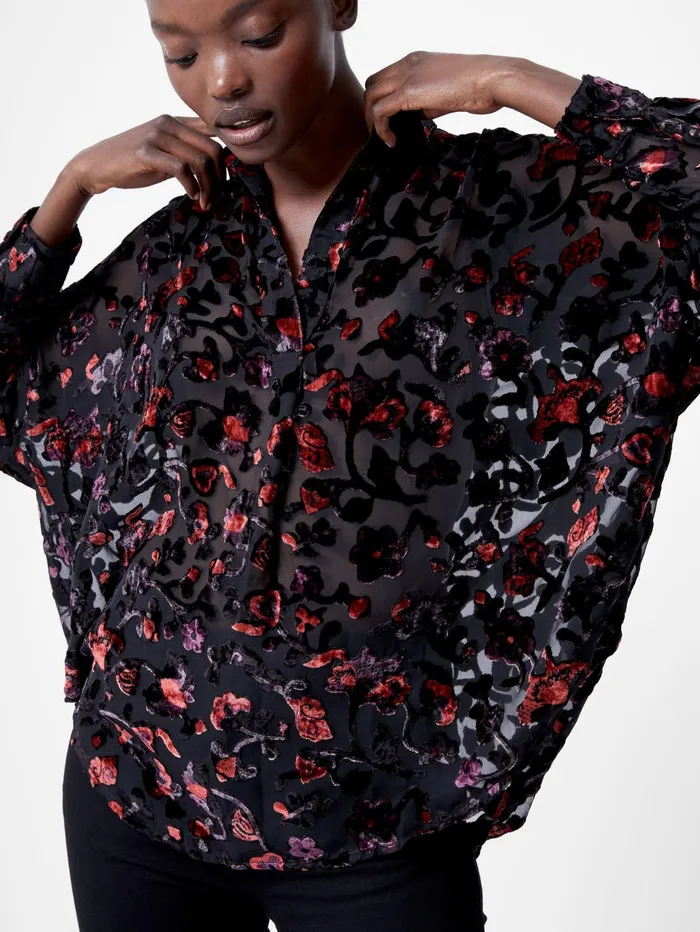 French Connection Devore Popover Shirt BlackRed Woman Tops