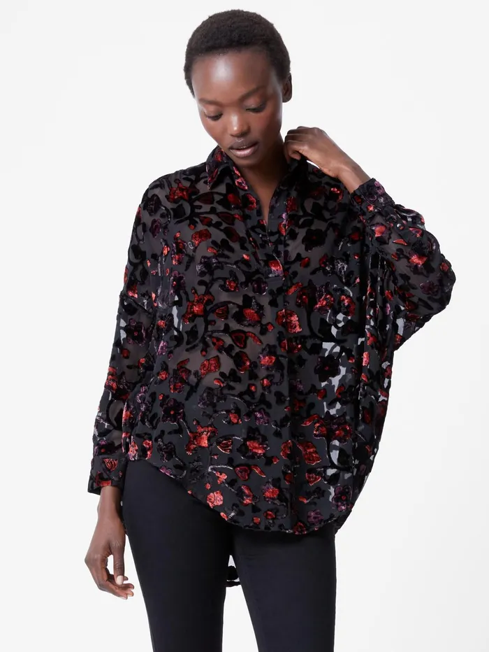 French Connection Devore Popover Shirt BlackRed Woman Tops