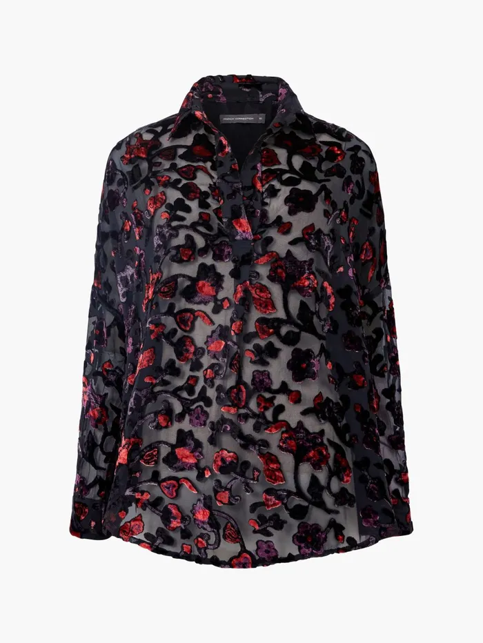 French Connection Devore Popover Shirt BlackRed Woman Tops