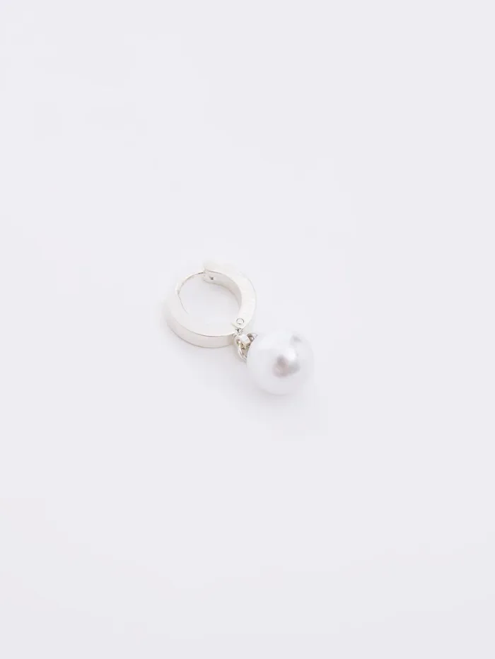 French Connection Drop Faux Pearl Huggie Hoop Earrings Silver Woman Jewellery