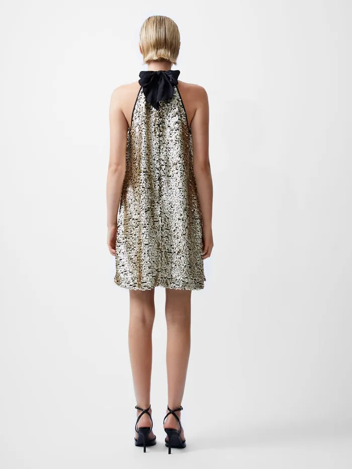 French Connection Elah Sequin Halterneck Mini Dress Metallic Gold Woman Dresses