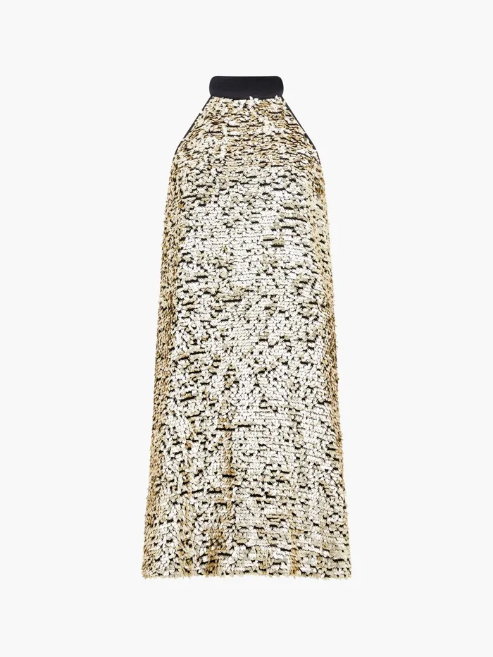 French Connection Elah Sequin Halterneck Mini Dress Metallic Gold Woman Dresses