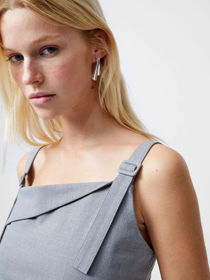 French Connection Franklin Ruched Strappy Buckle Top Grey Woman Tops