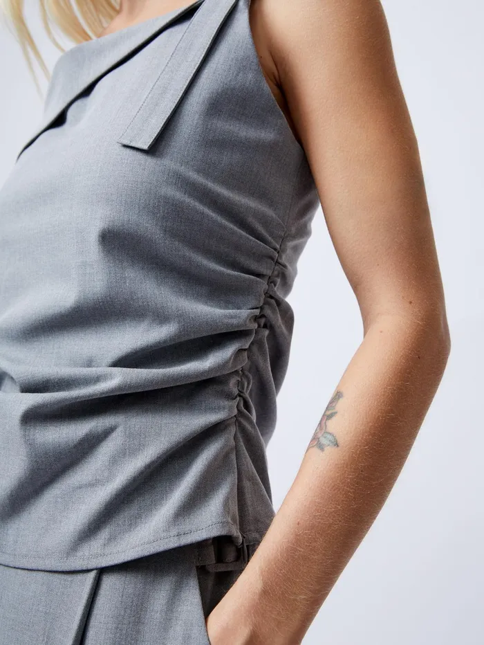 French Connection Franklin Ruched Strappy Buckle Top Grey Woman Tops