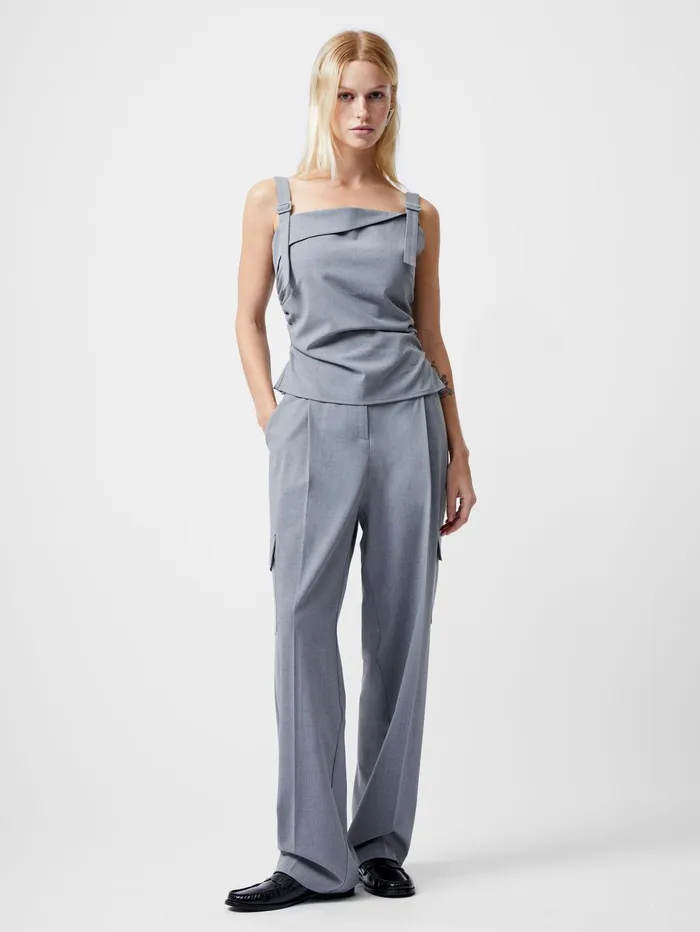 French Connection Franklin Ruched Strappy Buckle Top Grey Woman Tops