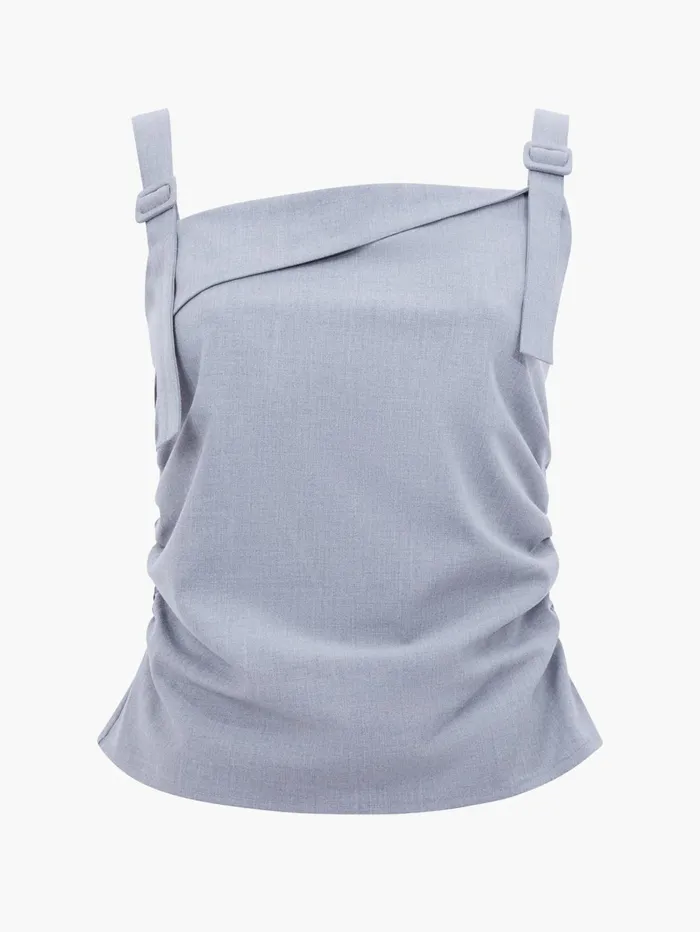 French Connection Franklin Ruched Strappy Buckle Top Grey Woman Tops