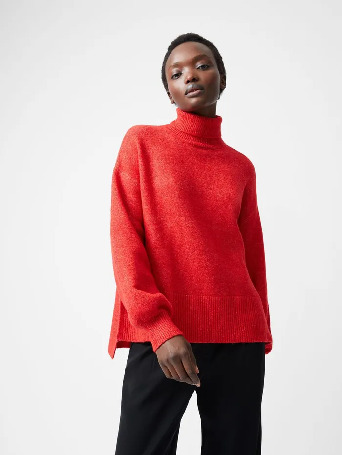 French Connection Funnel Neck Stepped Hem Jumper Red Woman Jumpers and Cardigans