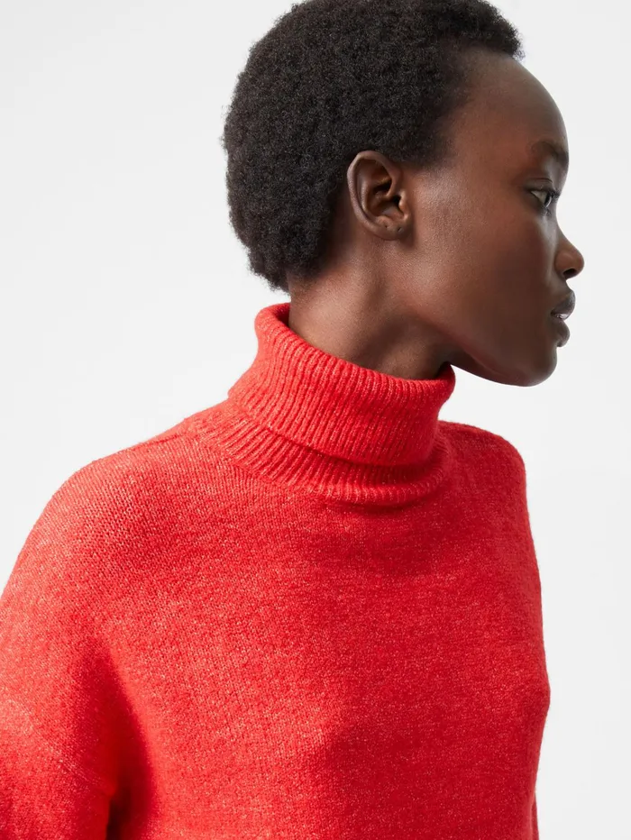 French Connection Funnel Neck Stepped Hem Jumper Red Woman Jumpers and Cardigans