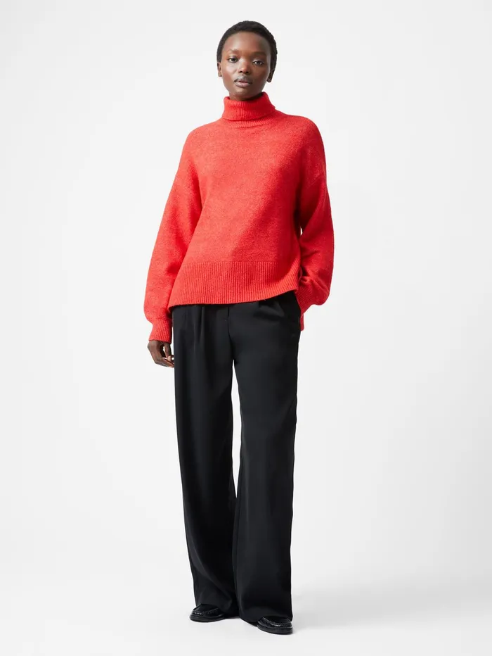French Connection Funnel Neck Stepped Hem Jumper Red Woman Jumpers and Cardigans