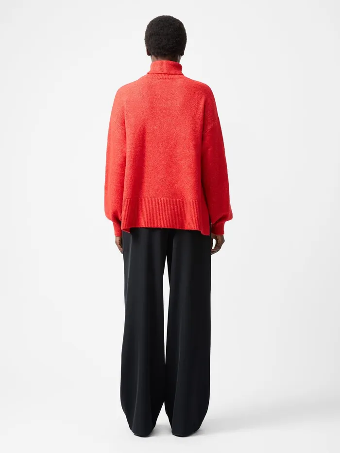 French Connection Funnel Neck Stepped Hem Jumper Red Woman Jumpers and Cardigans