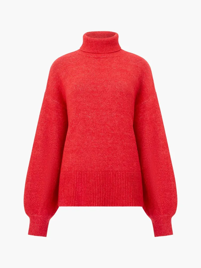 French Connection Funnel Neck Stepped Hem Jumper Red Woman Jumpers and Cardigans