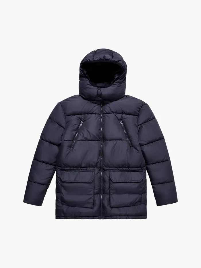 French Connection Hooded Zip Parka Jacket Black Man Coats and Jackets