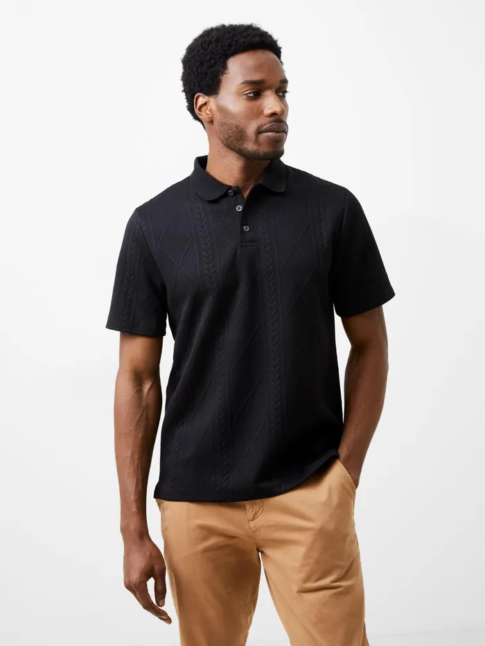 French Connection Jacquard Short Sleeve Polo Shirt Black Man TShirts and Polo Shirts French Connection Jacquard Short Sleeve Polo Shirt Black Man TShirts and Polo Shirts