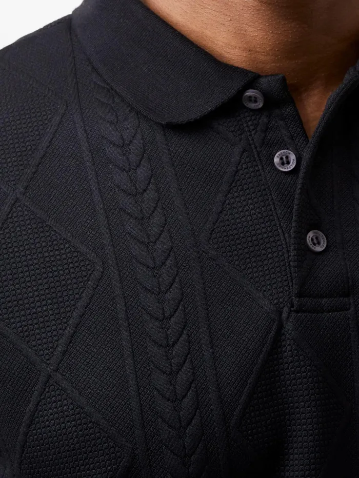 French Connection Jacquard Short Sleeve Polo Shirt Black Man TShirts and Polo Shirts
