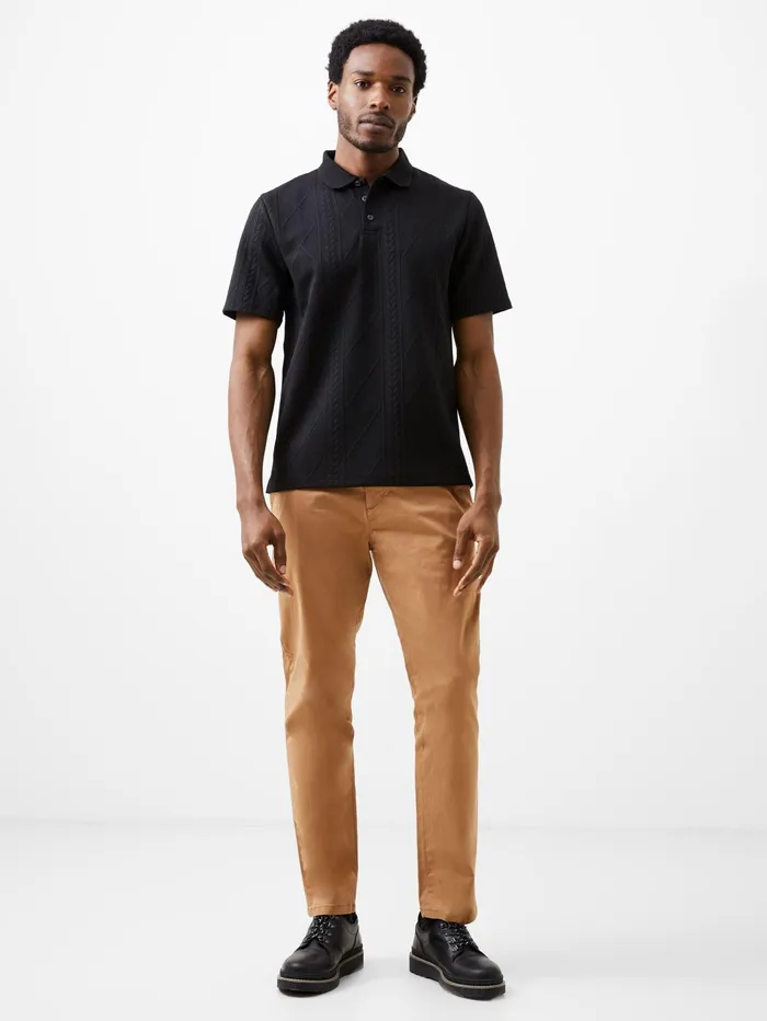 French Connection Jacquard Short Sleeve Polo Shirt Black Man TShirts and Polo Shirts