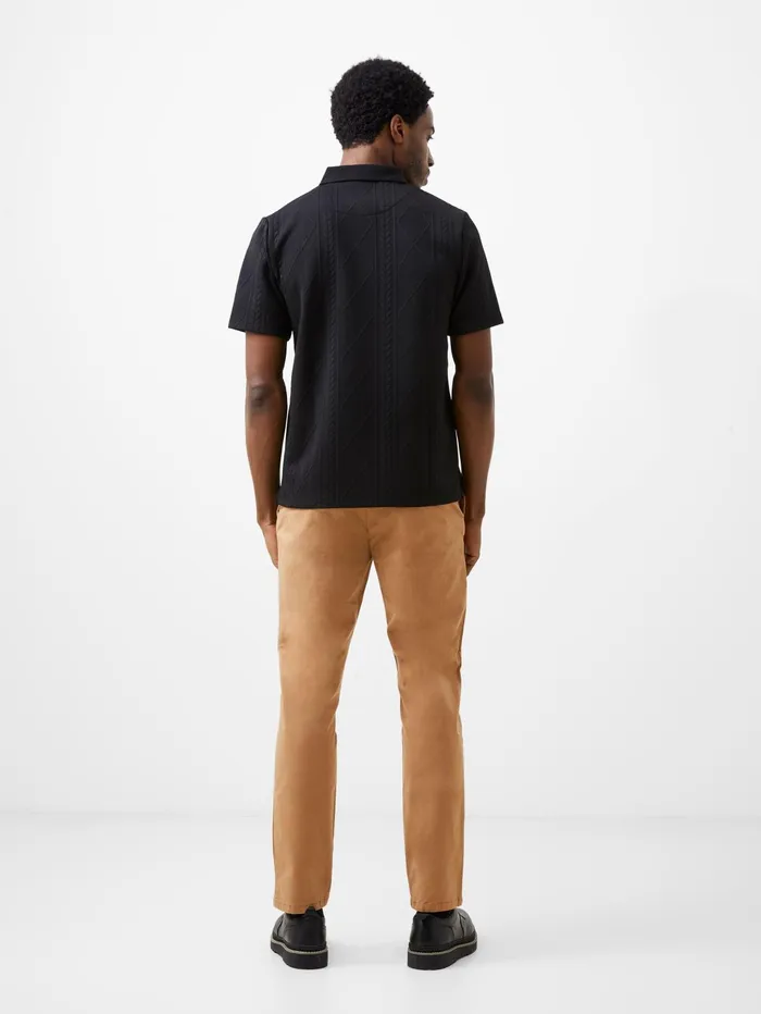 French Connection Jacquard Short Sleeve Polo Shirt Black Man TShirts and Polo Shirts