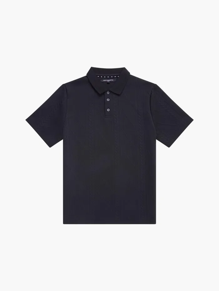 French Connection Jacquard Short Sleeve Polo Shirt Black Man TShirts and Polo Shirts