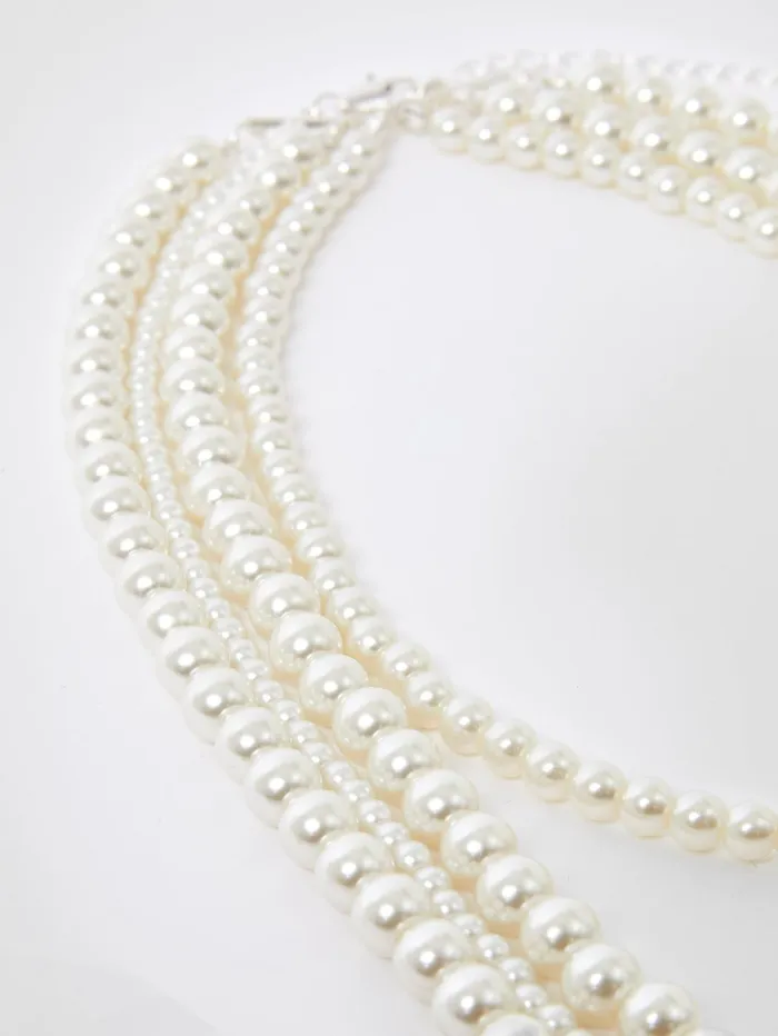 French Connection Layered Faux Pearl Necklace White Woman Jewellery