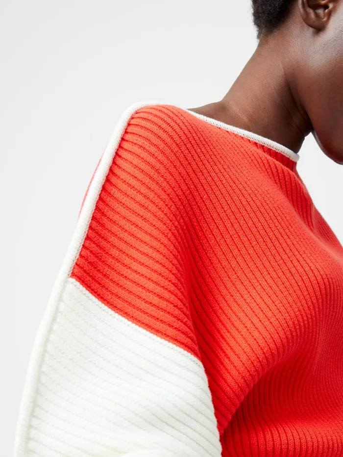 French Connection Lily Drop Shoulder Colour Block Jumper Scarlet RedPorcelain Cream Woman Jumpers and Cardigans