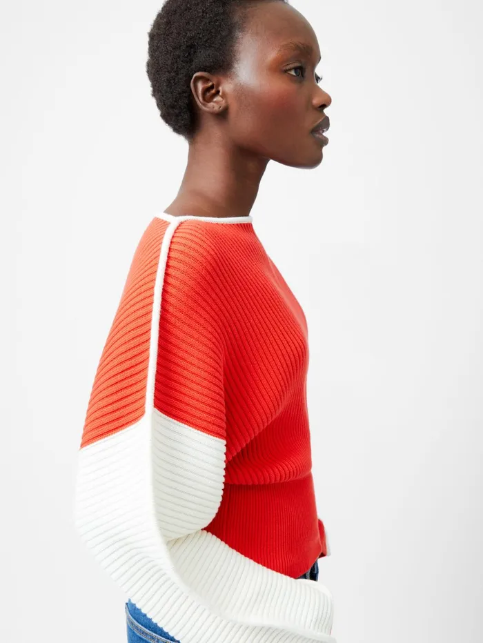 French Connection Lily Drop Shoulder Colour Block Jumper Scarlet RedPorcelain Cream Woman Jumpers and Cardigans