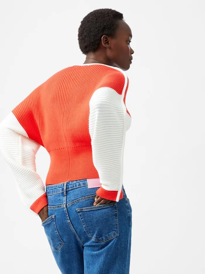 French Connection Lily Drop Shoulder Colour Block Jumper Scarlet RedPorcelain Cream Woman Jumpers and Cardigans