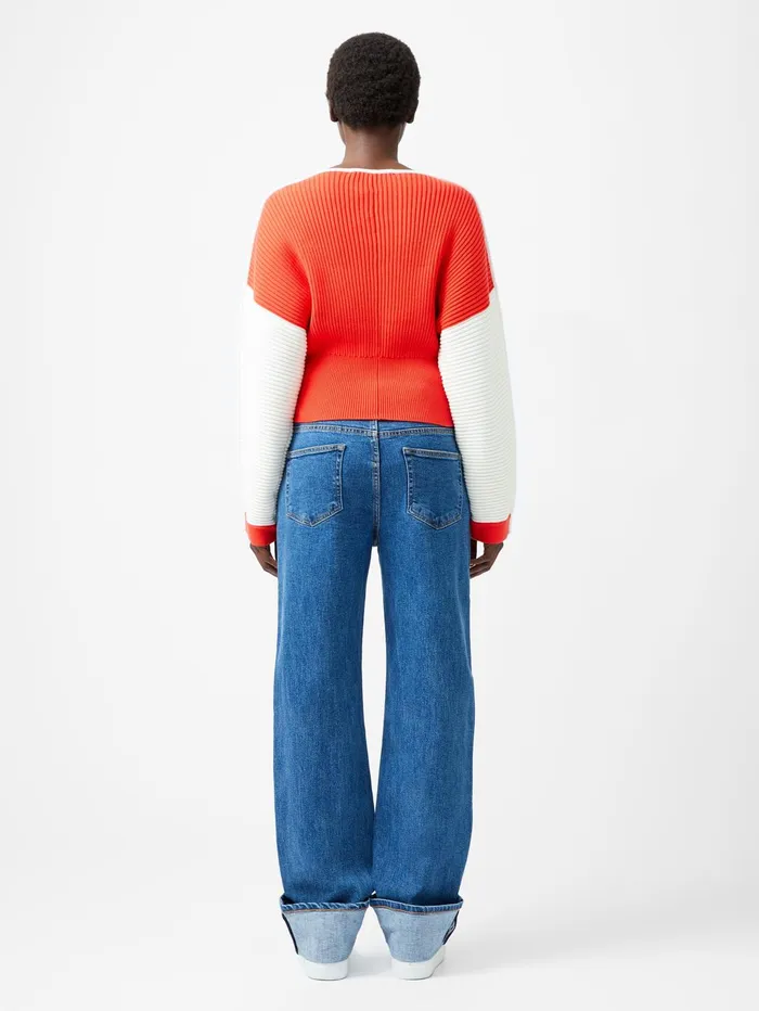 French Connection Lily Drop Shoulder Colour Block Jumper Scarlet RedPorcelain Cream Woman Jumpers and Cardigans