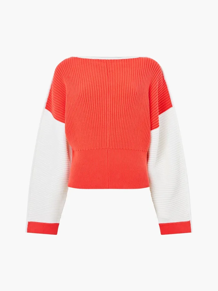 French Connection Lily Drop Shoulder Colour Block Jumper Scarlet RedPorcelain Cream Woman Jumpers and Cardigans