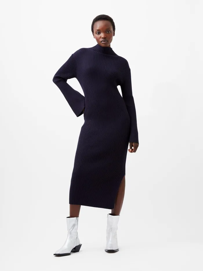 French Connection Lolly Mari Flare Sleeve Knit Dress Marine Woman Jumpers and Cardigans