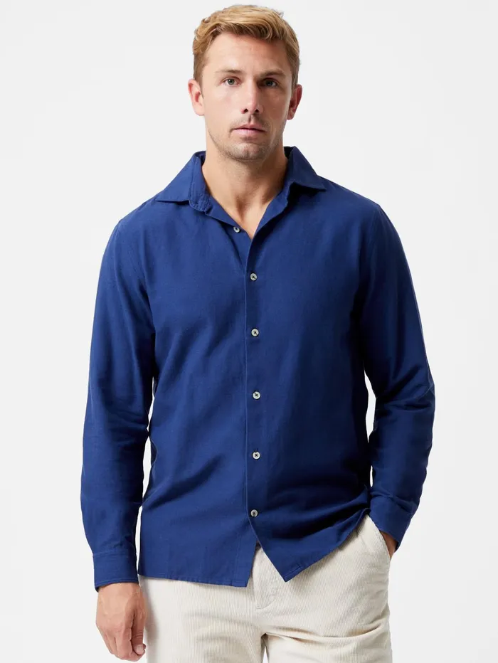 French Connection Long Sleeve Linen Blend Shirt Navy Man Shirts
