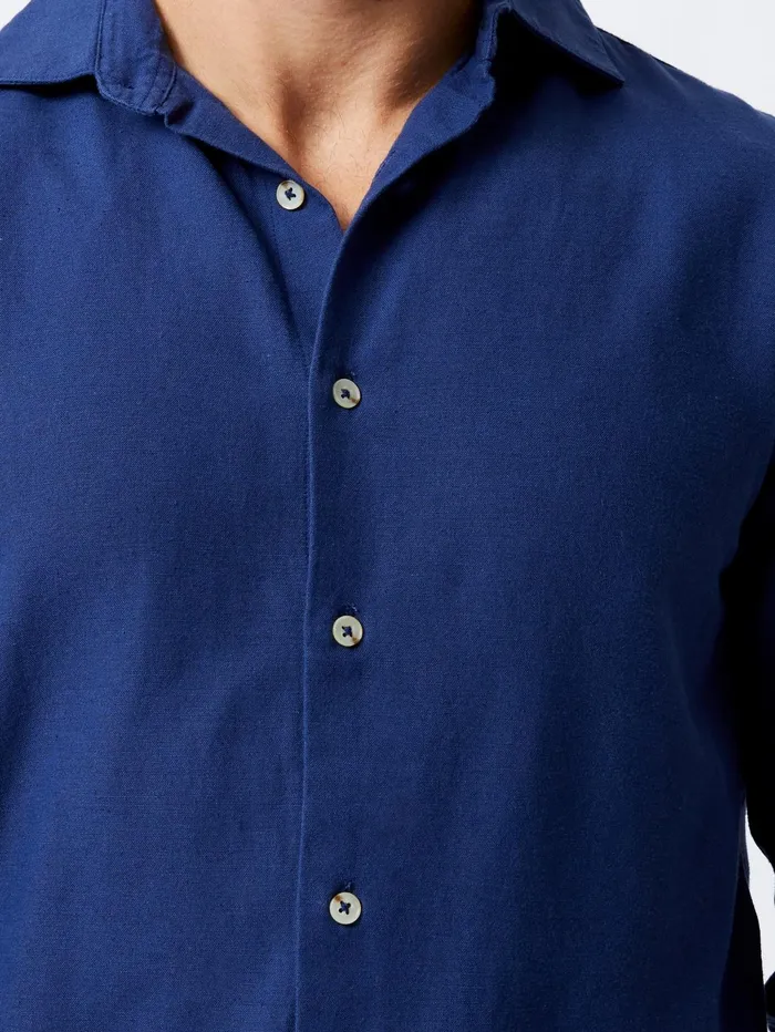French Connection Long Sleeve Linen Blend Shirt Navy Man Shirts