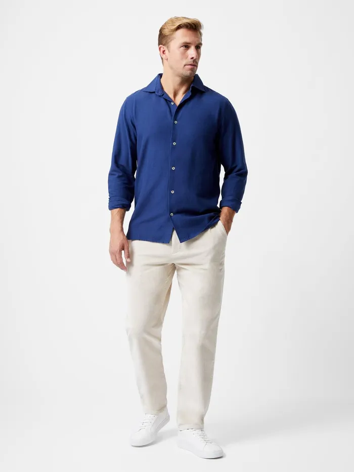 French Connection Long Sleeve Linen Blend Shirt Navy Man Shirts