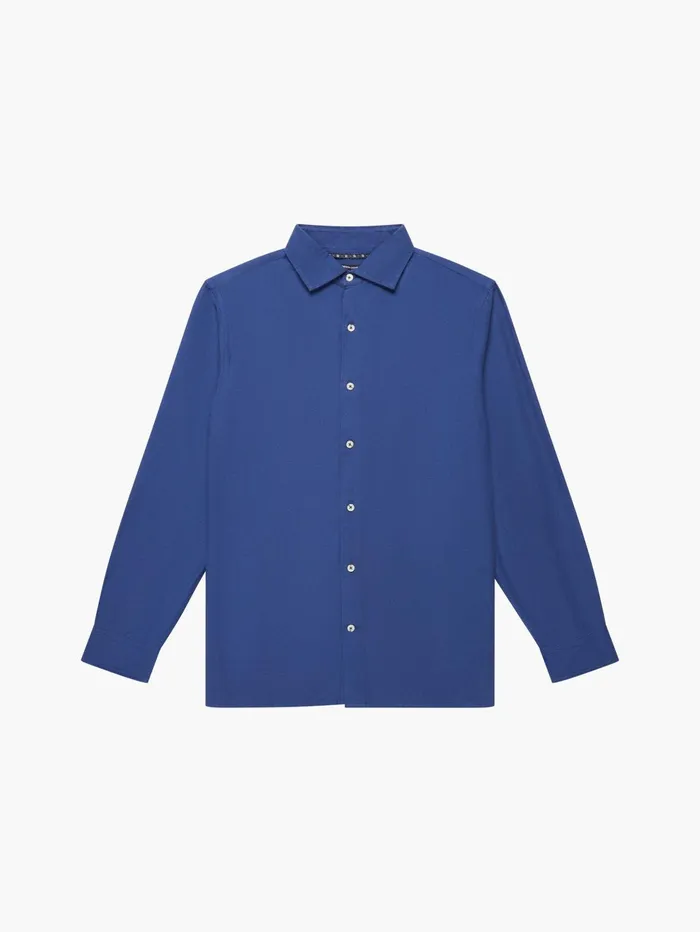 French Connection Long Sleeve Linen Blend Shirt Navy Man Shirts
