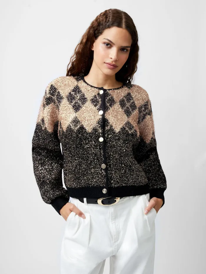 French Connection Mavis Argyle Tinsel Long Sleeve Cardigan Blackout Woman Jumpers and Cardigans French Connection Mavis Argyle Tinsel Long Sleeve Cardigan Blackout Woman Jumpers and Cardigans