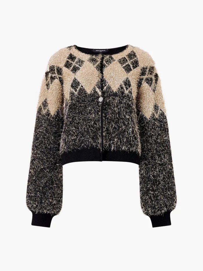 French Connection Mavis Argyle Tinsel Long Sleeve Cardigan Blackout Woman Jumpers and Cardigans