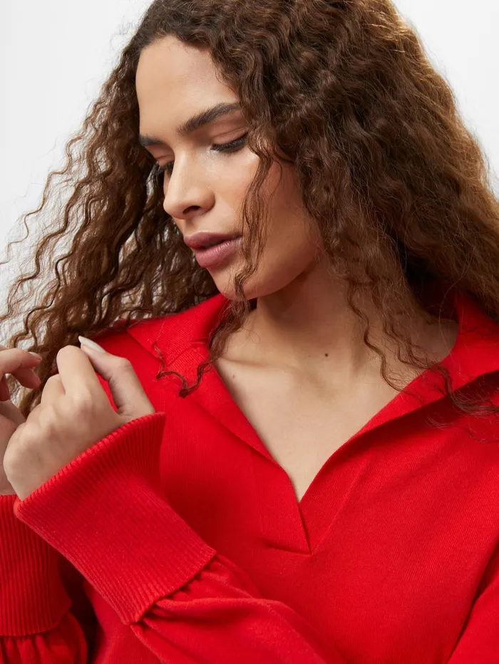 French Connection Mozza Collared Knit Midi Dress Scarlet Red Woman Dresses