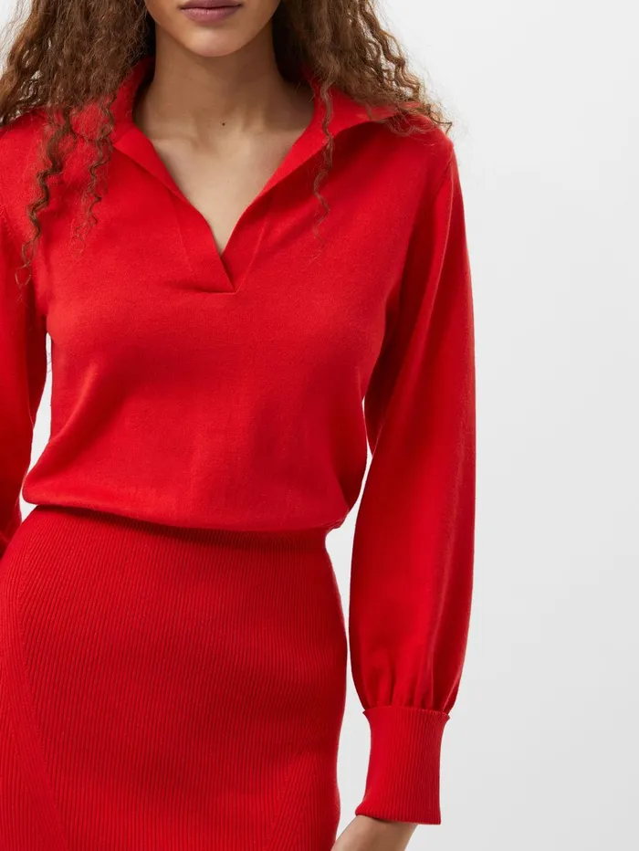 French Connection Mozza Collared Knit Midi Dress Scarlet Red Woman Dresses