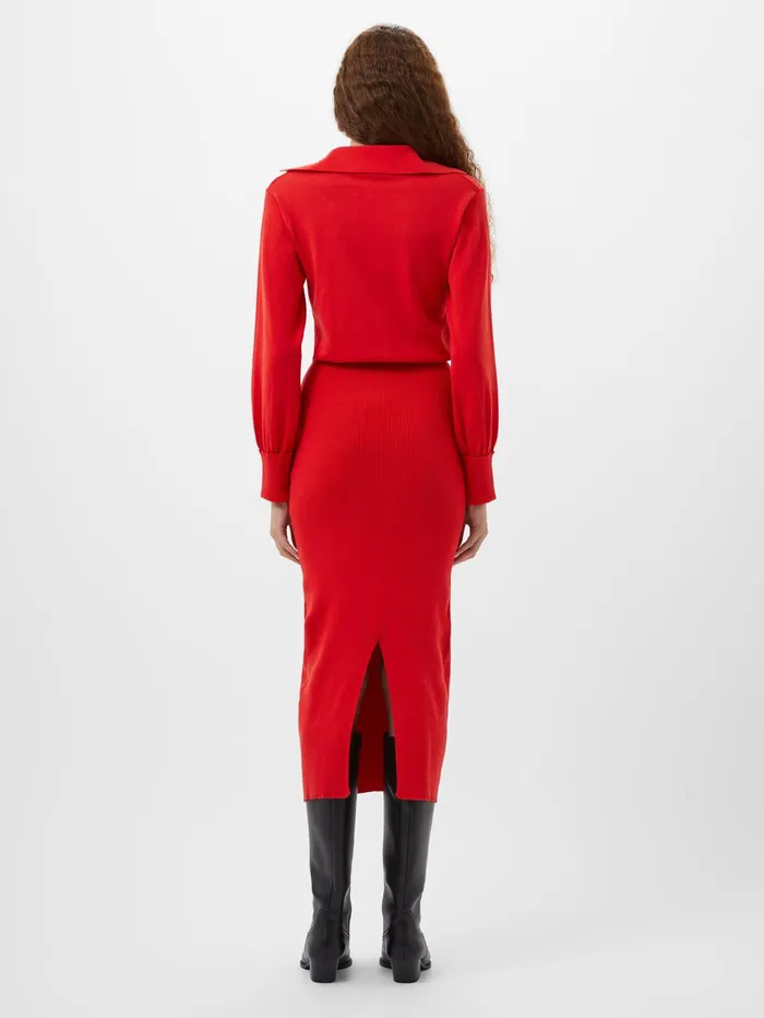 French Connection Mozza Collared Knit Midi Dress Scarlet Red Woman Dresses